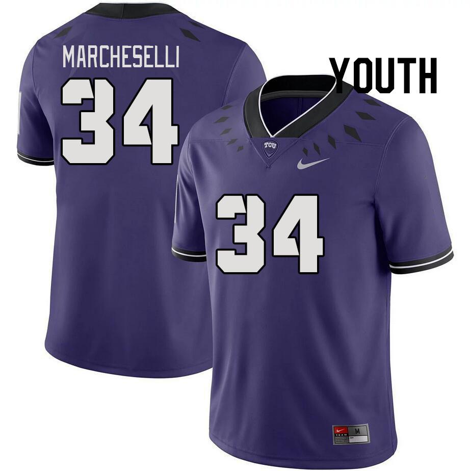 Youth #34 Zach Marcheselli TCU Horned Frogs 2023 College Footbal Jerseys Stitched-Purple - Click Image to Close